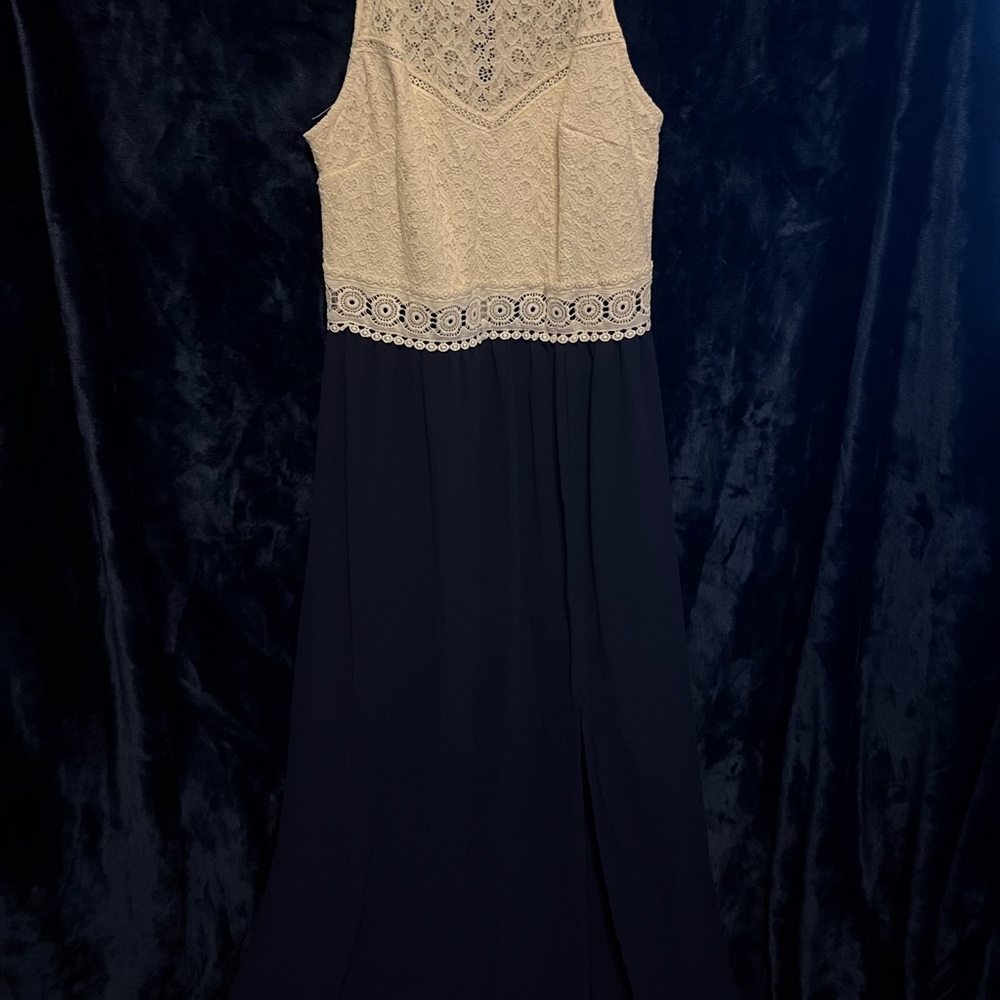 Elegant Lace Top Navy Dress